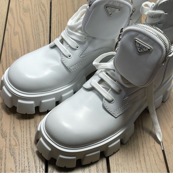 Prada Monolith Mini Bag Lug Sole Combat Boot SZ 9 US Mens Logo Pouch Ankle Black - Picture 6 of 14